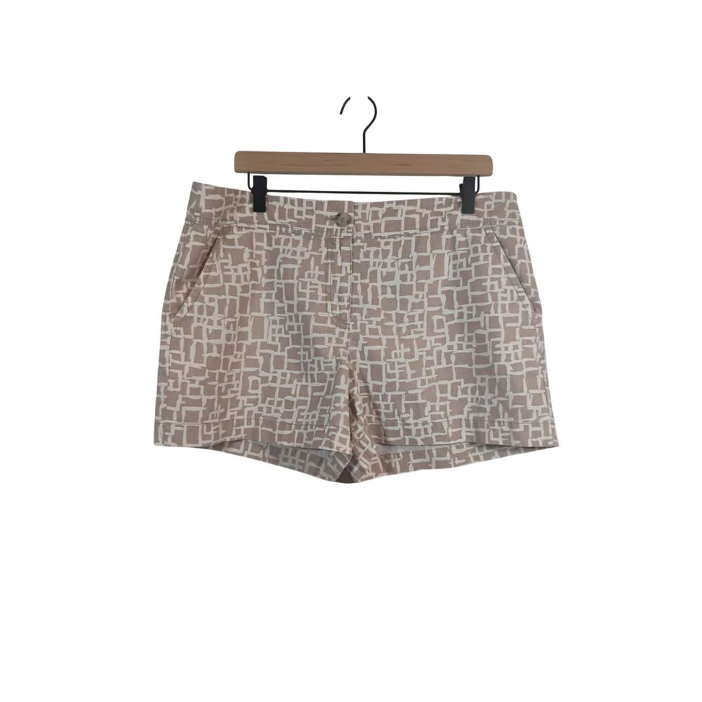Ann Taylor Loft 12 Tan Cream Geometric Cotton Linen Short coastal boho